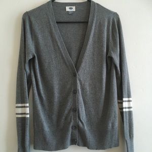 Old Navy grey cardigan with elbow pin stripes